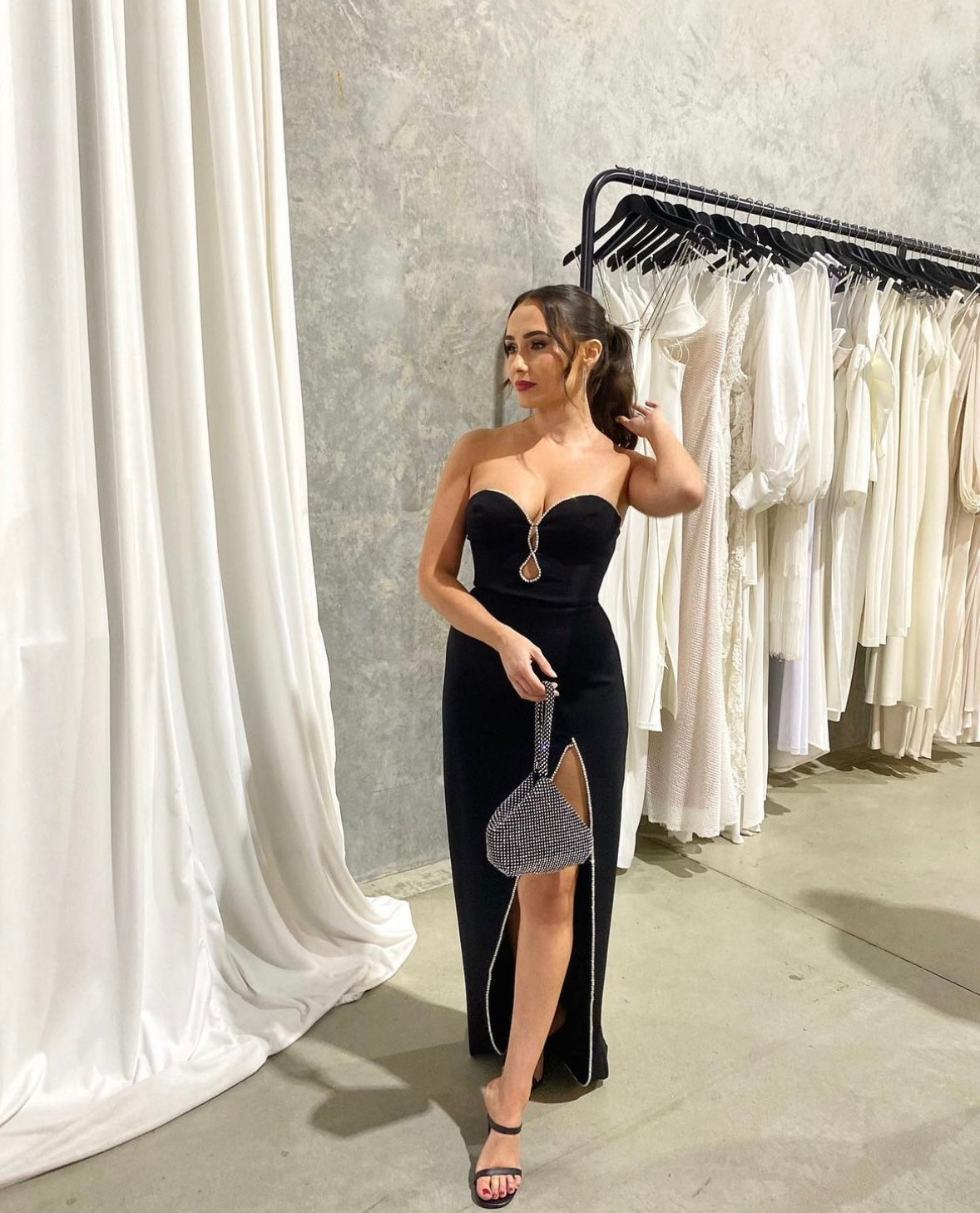 Hire the Lexi Clothing Phoenix Black Diamante Dress.