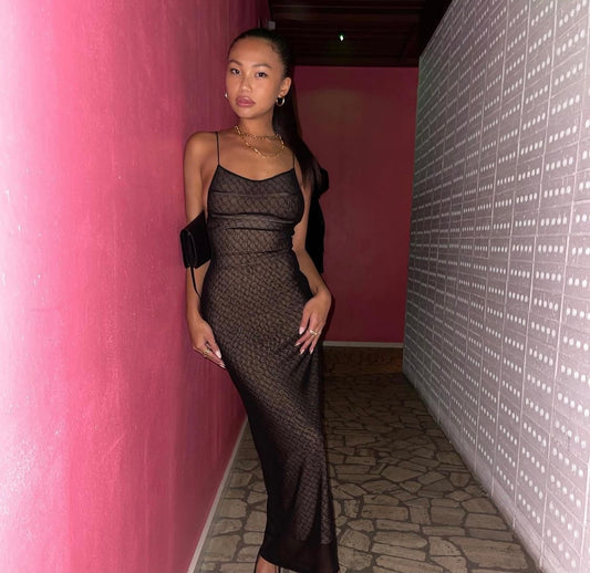 Thais Monogram Black Dress