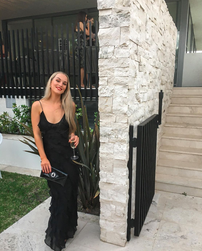 Hire Rat and Boa Selena Black Dress.