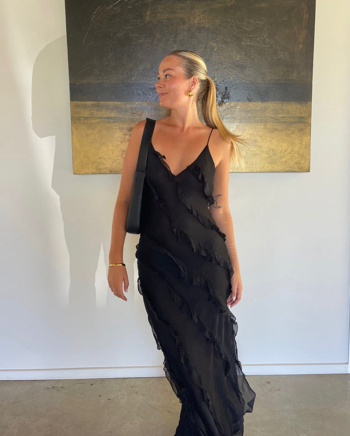 Hire Rat and Boa Selena Black Dress.