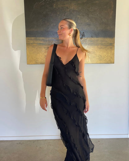 Hire Rat and Boa Selena Black Dress.